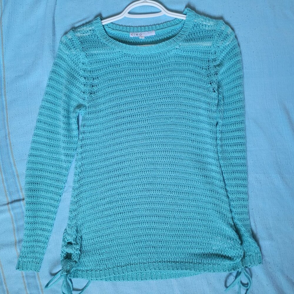 Teal Knit Sweater- Small, Cleo, Long Sleeves, Vintage